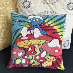 Smurfs rainbow reworked upcyced t-shrt 16” pillow cover